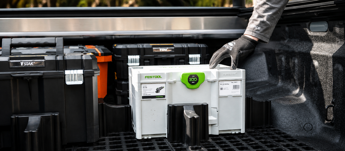 Organised dual cab ute tub with LockNMat modular ute organiser and locking blockers